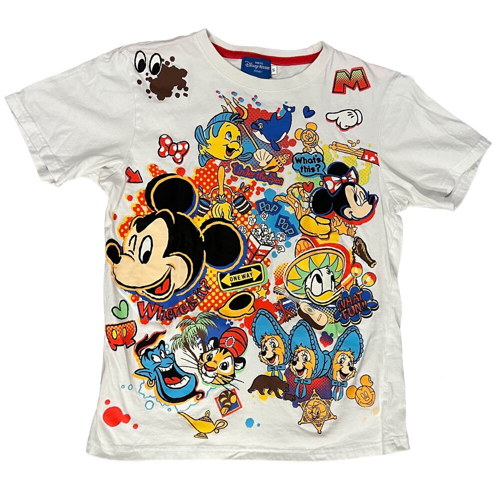 Tokyo Disney Resort All Over Print Graphic T-Shirt Small Mickey Donald Genie